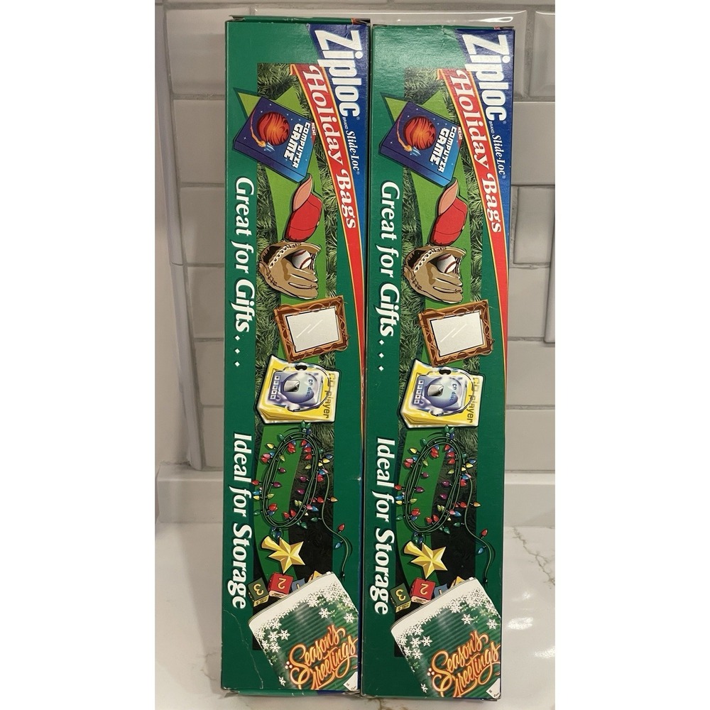 Vintage Ziploc Holiday Medium Bags Slide-Loc Lot of 8 Seasons Greetings Open Box